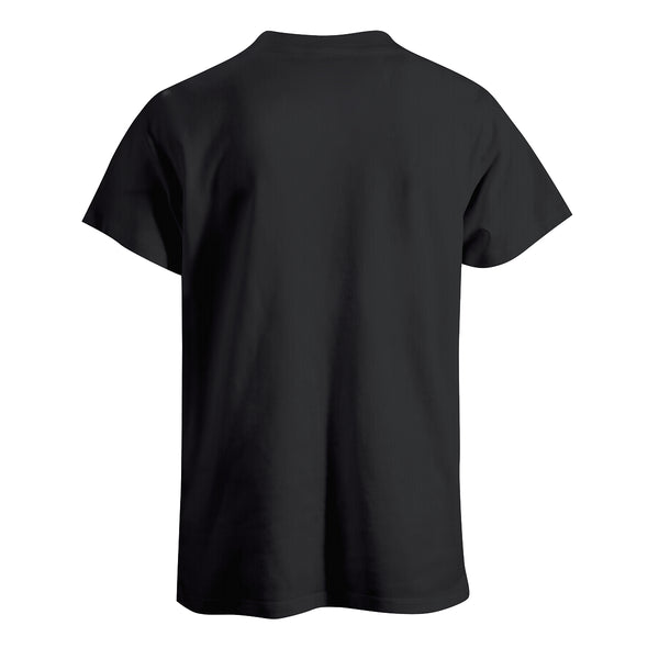 The back view  of this t-shirt has no background but only black.