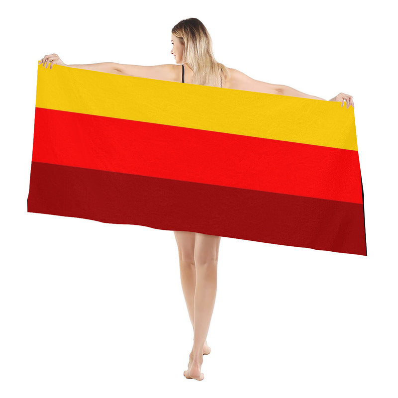 The Tri-color Beach Towel is an all-Over Print made of microfiber material, soft and comfortable.