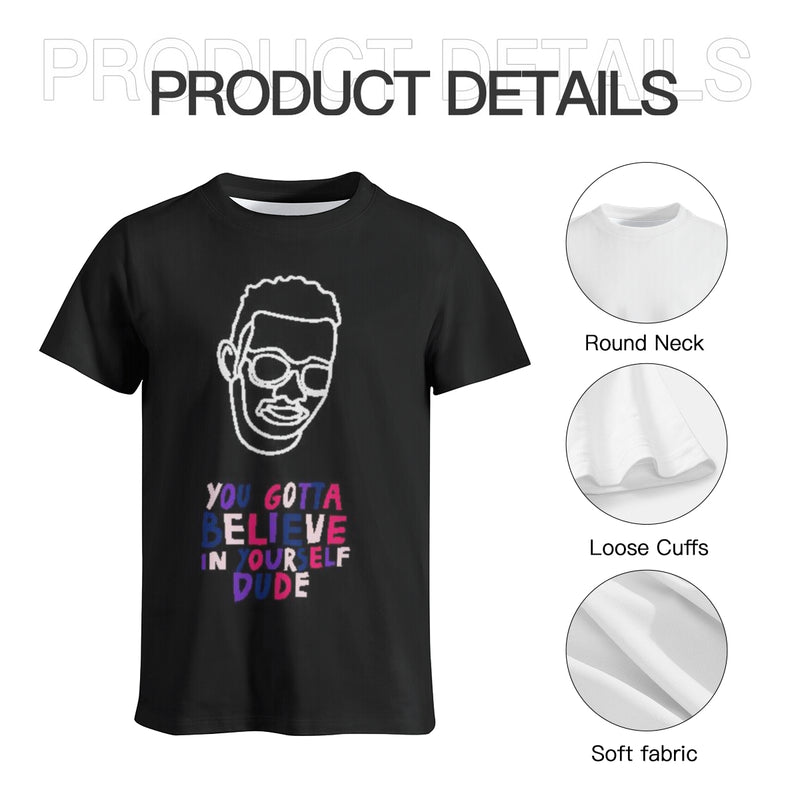 The Gotta Believe T-Shirt has a round neck at the collar, loose cuffs, and soft  fabric.