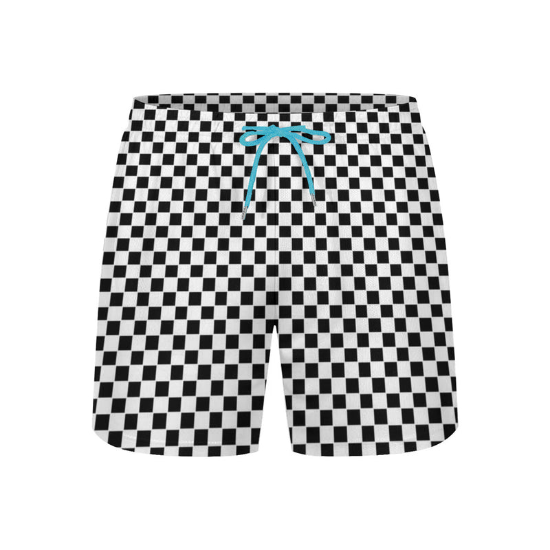 The Checker Beach Shorts by New Unique Stuff provide color options for the choice of light blue adjustable string to adjust at will.