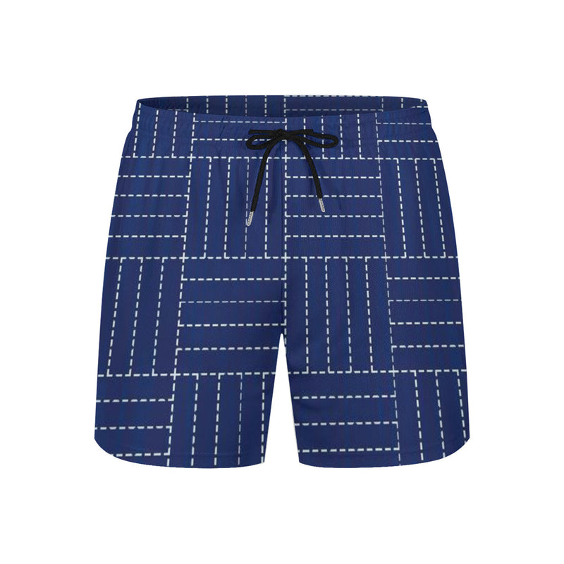 Love this blue? Get it and see what it can do for you! The front view has the Plaid dashes uniformly set with the blue background making these Beach shorts fantastic all year round.  Comes with a black adjustable string for added support.