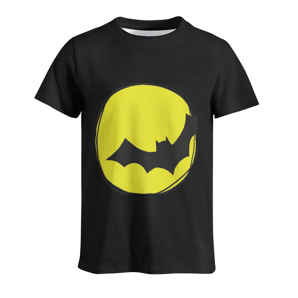 Enjoy this Men's T-shirt  in black with a moonlight background and a bat flying in front of the moon.