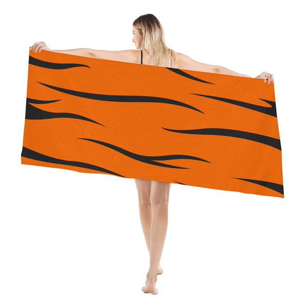 The Tiger Towel of Microfiber material is soft and comfortable and an all-over print.