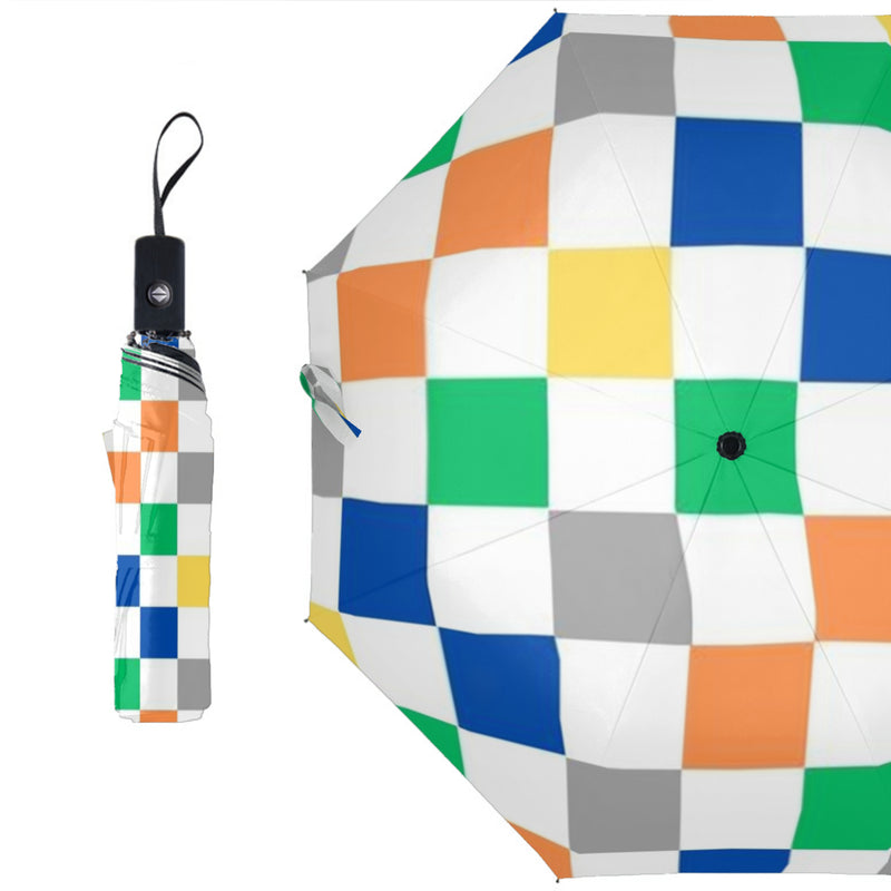 Multi-color checkered Umbrella by New Unique Stuff is portable and comes with the cute cover to match the umbrella design.