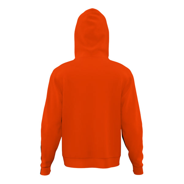 The Orange Hoodie from the back view is an air-layer fabric with a moderate feel.