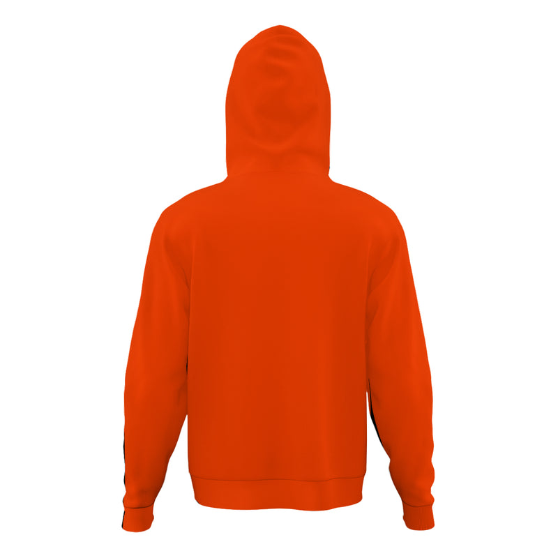 The Orange Hoodie from the back view is an air-layer fabric with a moderate feel.