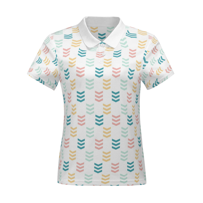 The front view of this ladies' polo shirt by New Unique Stuff contains the nice series of arrows in different colors. This polo shirt is nice gift for a family member or friend. Get yours today!