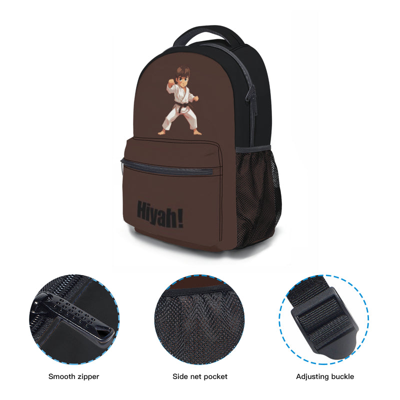 This back pack from the side view provides a smooth zipper with side net pockets and adjustable buckle.