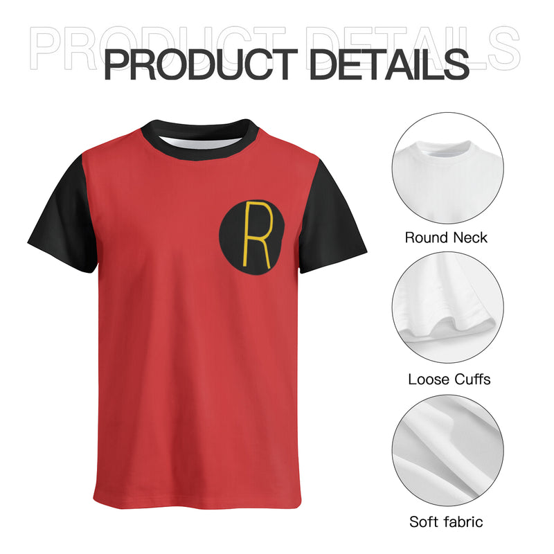 The R Shirt  is a simple shirt that has many different meanings. One of the definitions that the shirt is ready to be worn to bring out the new you for society to see. The traditional round neck black lining matching the short sleeves making this garment complete.