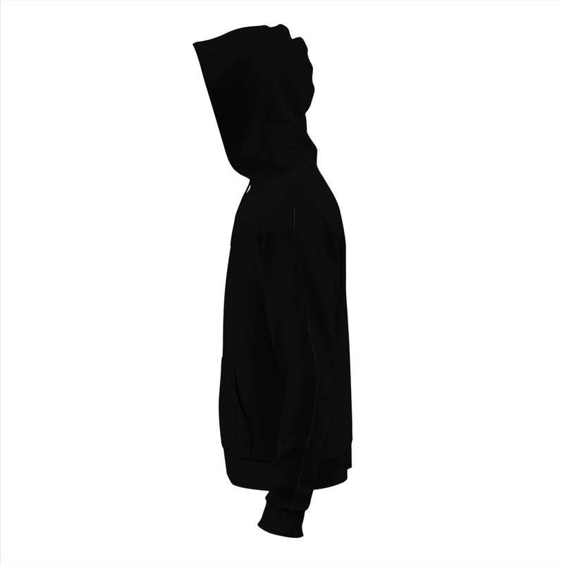 The Black Hoodie by New Unique Stuff is resistant to shrinkage with no pilling or deformation and will maintain form as in this side view.