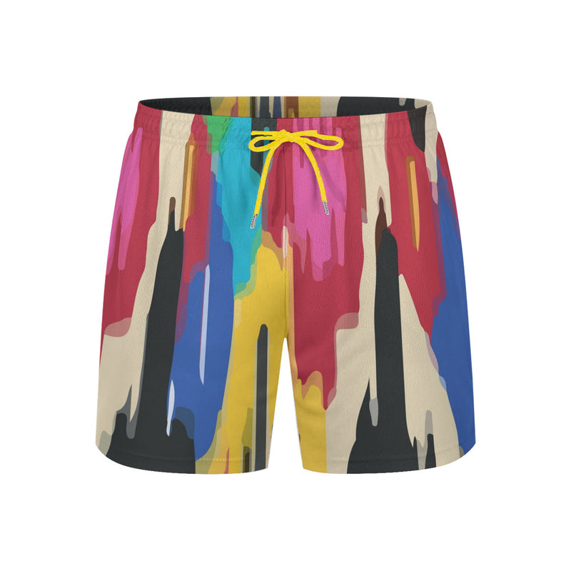 The Ethical Beach Shorts by New Unique Stuff provide color options for yellow adjustable strings to adjust at will.