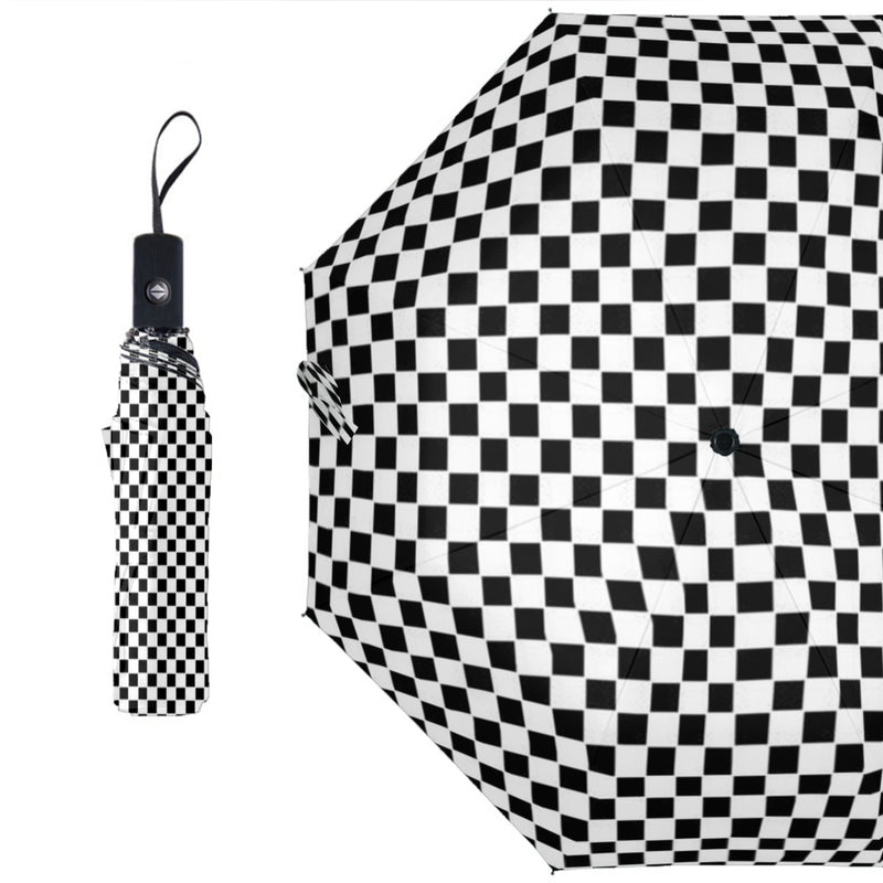 The Checkup Umbrella by New Unique Stuff is portable and has a cute cover to match the umbrella design.