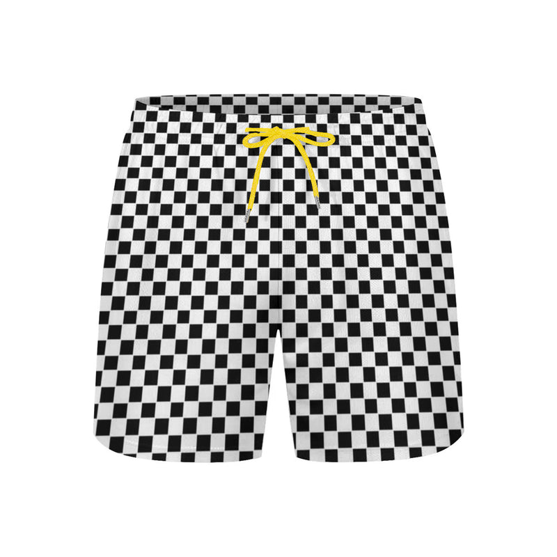 The Checker Beach Shorts by New Unique Stuff provide color options for the choice of yellow adjustable string to adjust at will.