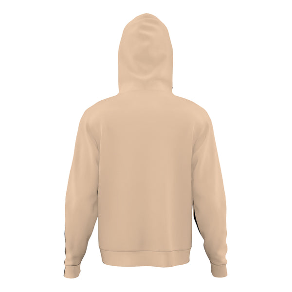 The Peach Hoodie from the back view is made of air-layer fabric with a moderate feel to the material.