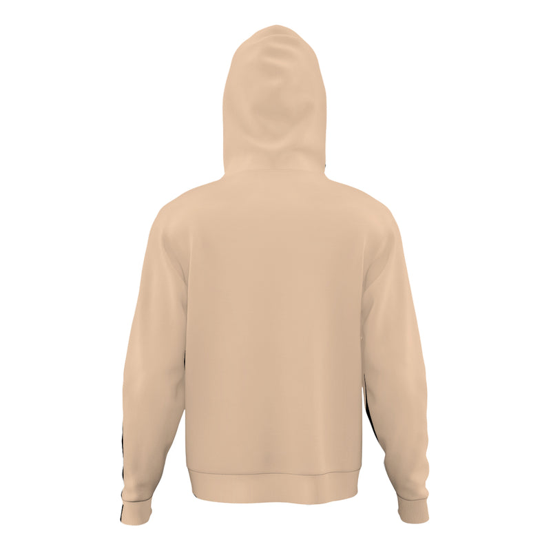 The Peach Hoodie from the back view is made of air-layer fabric with a moderate feel to the material.