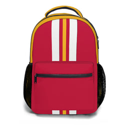 The Fire Engine Backpack sturdy Oxford cloth material and front storage compartment with double zipper design plus four adjustable shoulder straps and top carry handle.