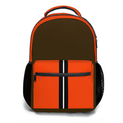  This custom orange-brown art prints casual backpack features an all-over print backpack with a laptop storage compartment up to 15 inches with a front zippered compartment and two side pockets.